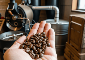 foto biji kopi di tangan